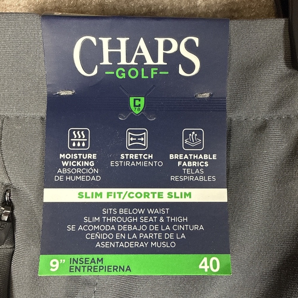 CHAPS Gray Moisture Wicking Stretch Golf Shorts Slim Fit 40" Waist 9" Inseam NWT - Picture 2 of 10